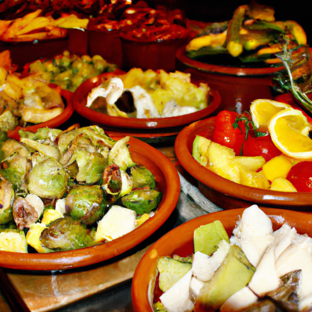 Colorful array of fresh Mediterranean foods.