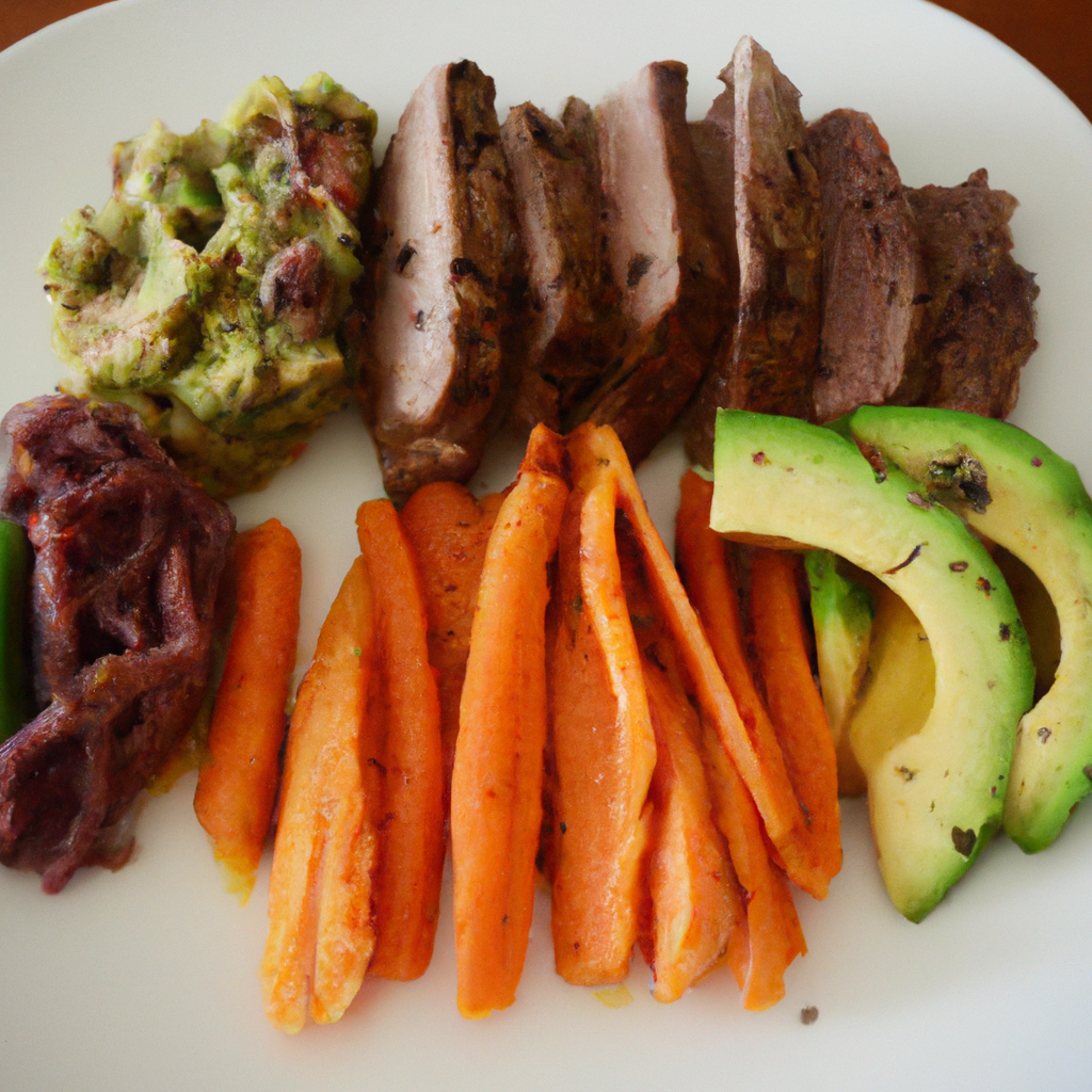 Diverse plate of colorful Paleo foods.
