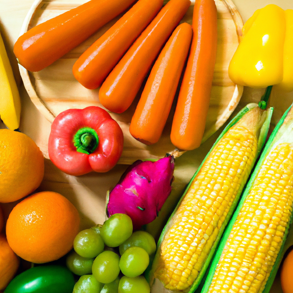 Fresh fruits, vegetables, lean meats displayed.