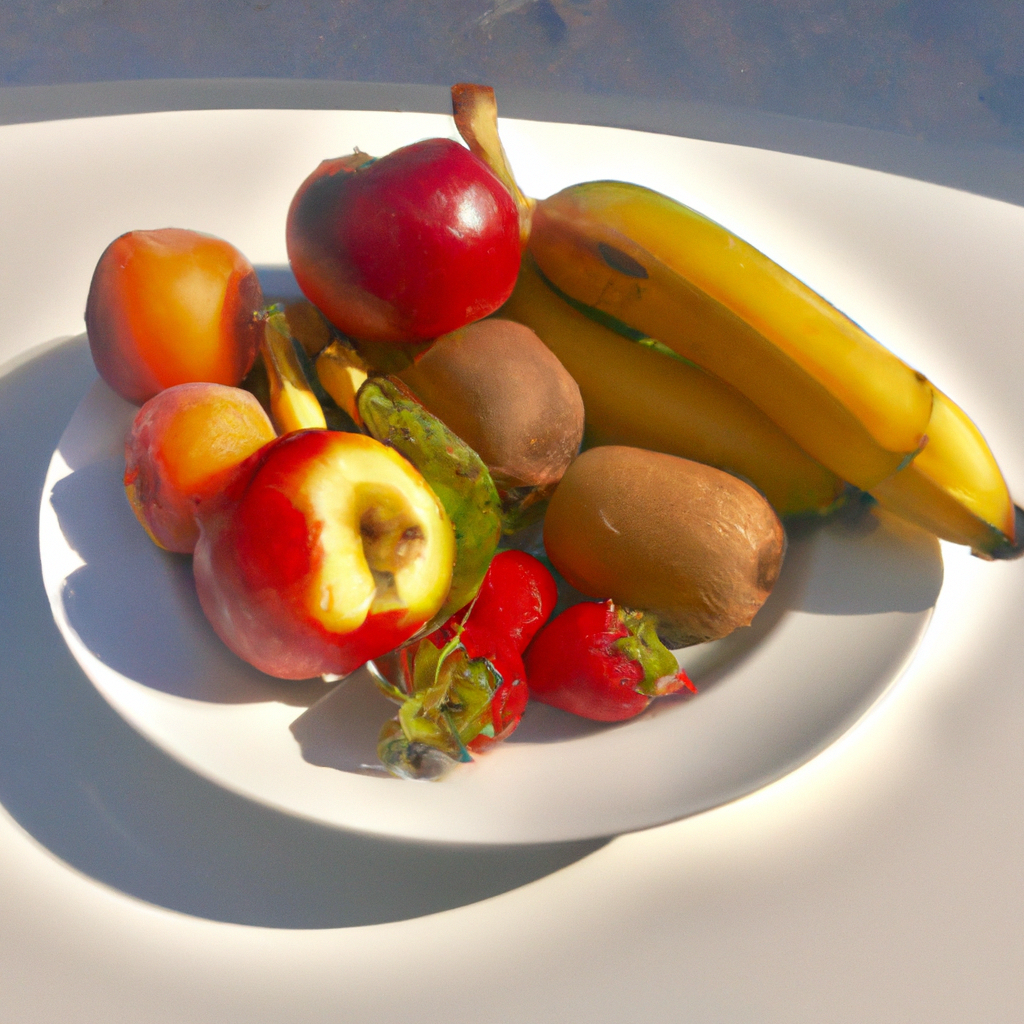 A plate filled with colorful fruits.