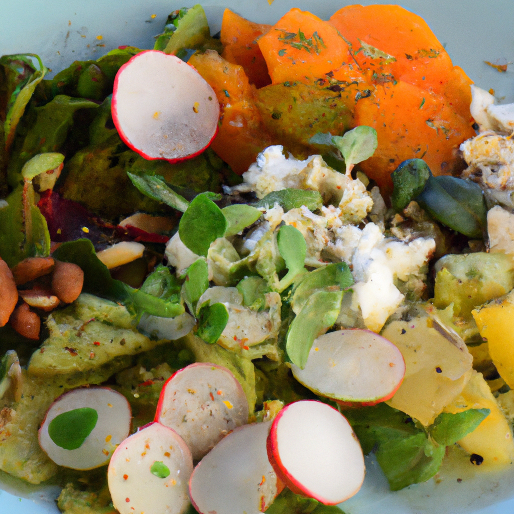 Colorful plate of whole, unprocessed foods.